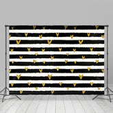 Aperturee - Gold Heart Black White Strip Valentines Day Backdrop